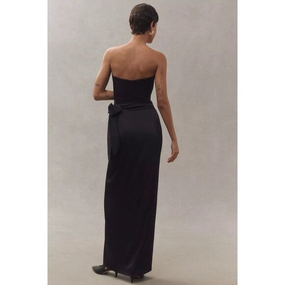 NEW V. Chapman June Corset Jacquard Front-Slit Gown Black Strapless Satin Size 4 - Picture 2 of 10